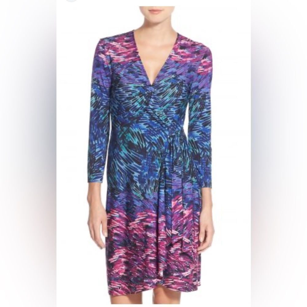 BCBGMaxazria colorful wrap waist dress size Small